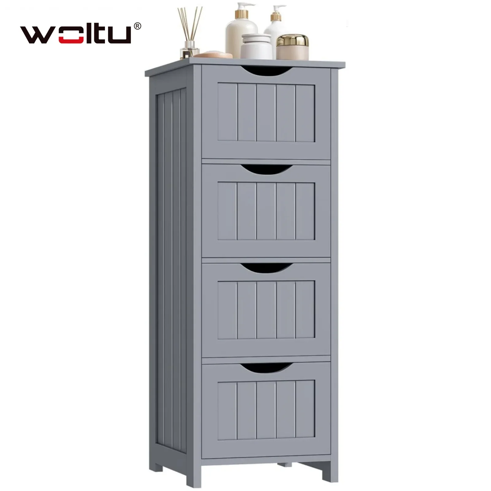 WOULT Mueble de baño de madera independiente, mueble de almacenamiento estrecho con 4 cajones para baño, sala de estar, 30x82x30cm
