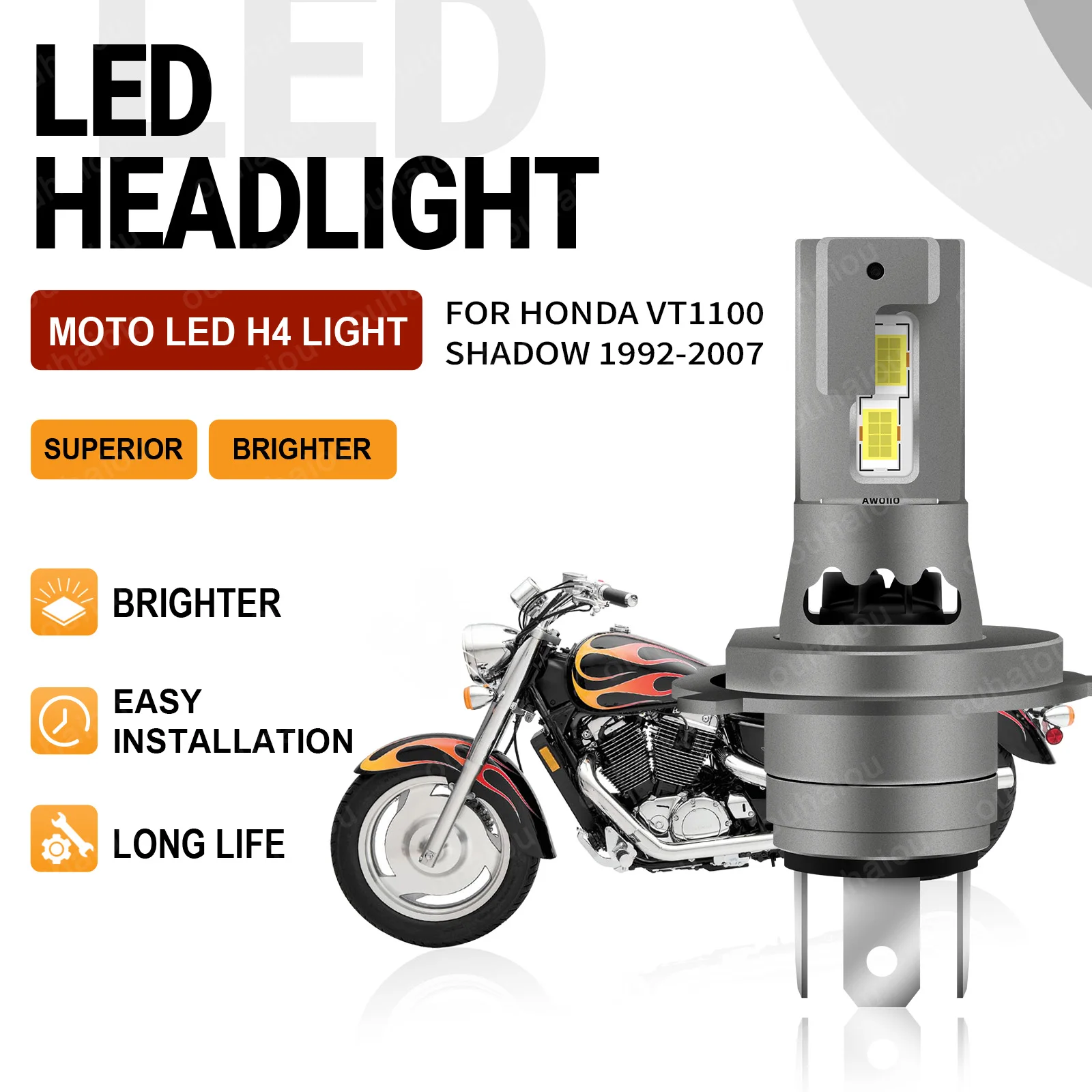

1Pcs 15000LM H4 LED Headlight Bulbs Canbus No Error Hi/Lo Beam Motorbike Lamps For Honda VT1100 Shadow 1992 1993 1994 1995-2007