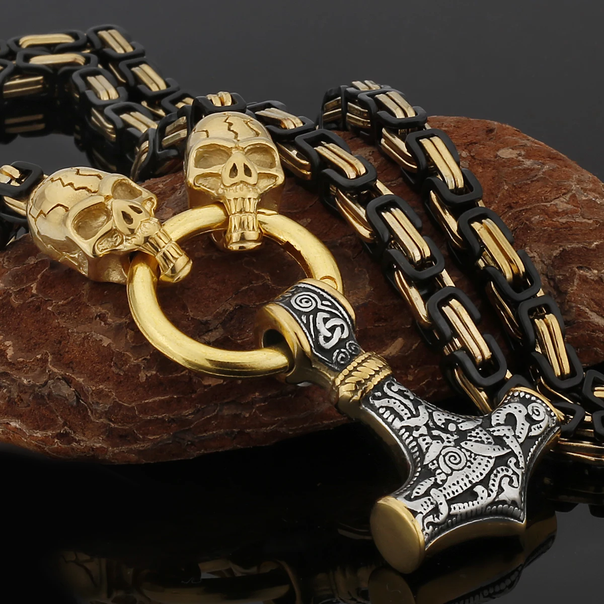 Retro Skull Men's Necklace Fashion Never Fade Stainless Steel Thor's Hammer Pendant Accessories Jewelry Gifts Wholesale