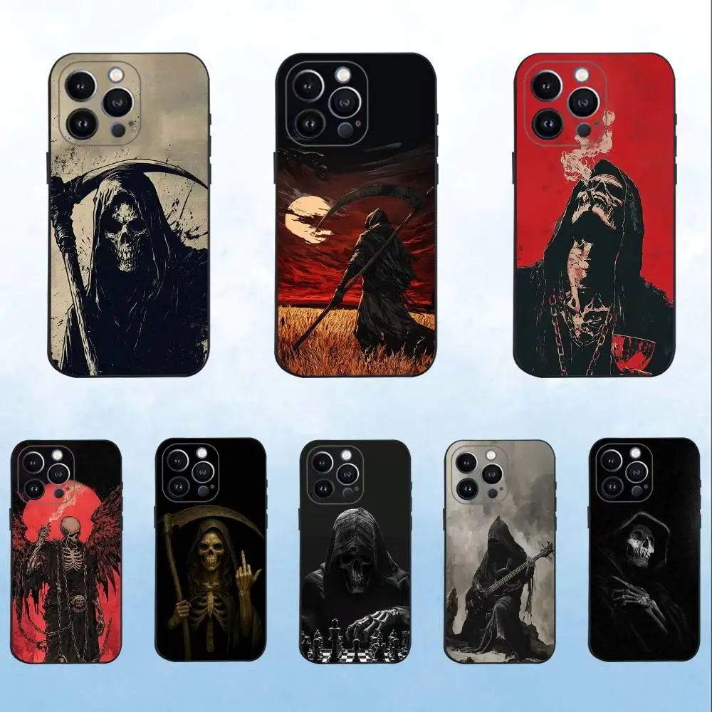 

G-Grim Reaper Phone Case For iPhone 16,15,14,13,12,11 Plus,Pro Max,XS,X,XR,SE,Mini,8,7,Soft Silicone Black Cover
