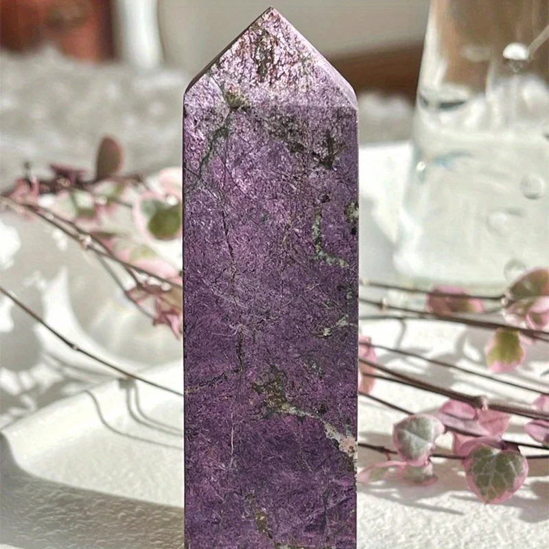 1pc Rare Natural Purporite Square Column - Carved from High-Grade Raw Quartz, Deep Purple Stichtite Tower