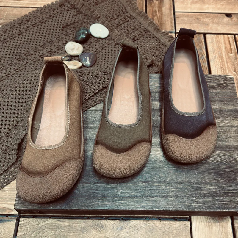 

Spring and summer genuine leather women's shoes round toe shallow mouth ballet flat shoes soft top casual women's singles shoes