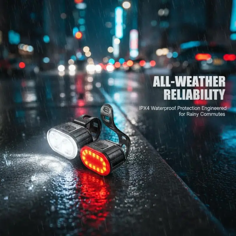 Rechargeable Bicycle Safety Warning Light Set Waterproof Long Lasting Flashlight for Night Road Cycling