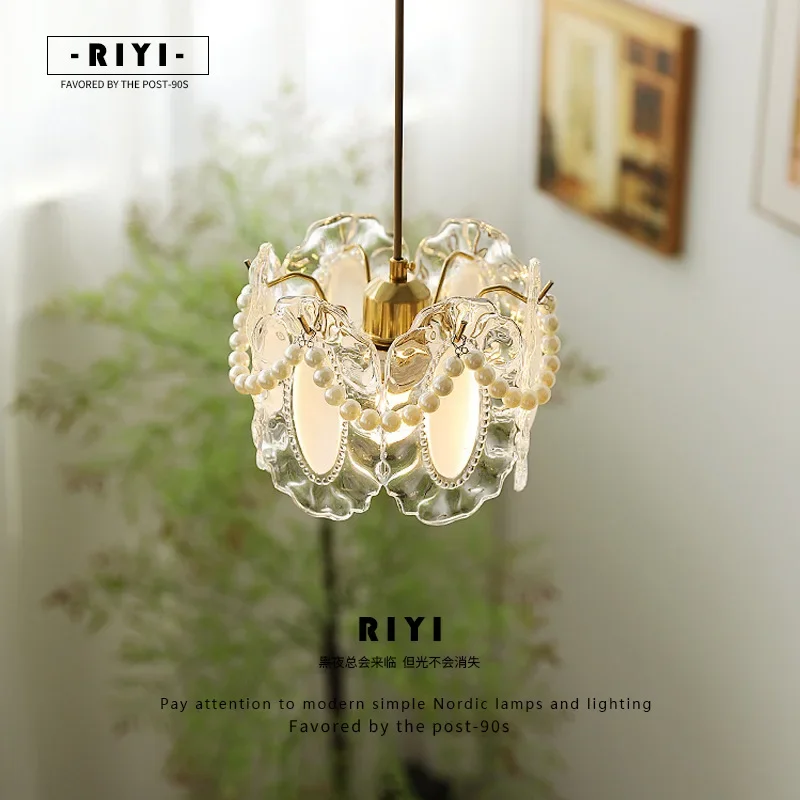 French Style Pearl Feather Chandelier Countryside Romantic Beautiful Master Bedroom Bedside Pendant Lamp Minimalist Retro Light