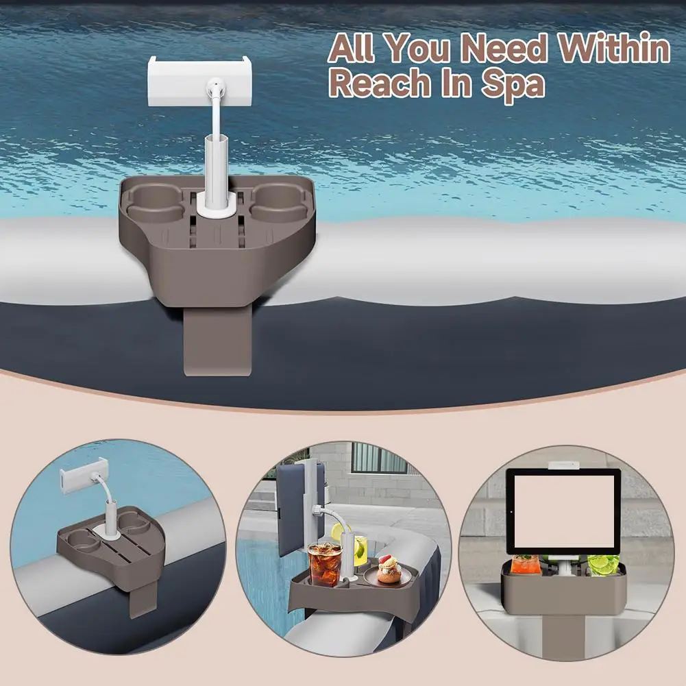 Bandeja ajustable para bañera de hidromasaje, mesa con portavasos, soporte para teléfono para piscinas inflables al aire libre, estanterías para bebidas V4i5