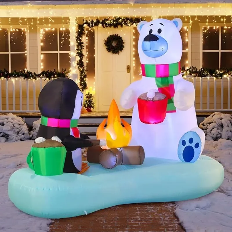 

6 FT Christmas Polar Bear Inflatable Decoration Penguin Bear with Campfire Outdoor Yard Holiday Party Xmas fancy Decor