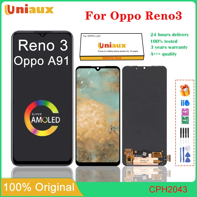 

6.4" Original AMOLED For Oppo Reno3 LCD a91 Display Touch Screen Digitizer Assembly For Reno 3 CPH2043 Display Replacement