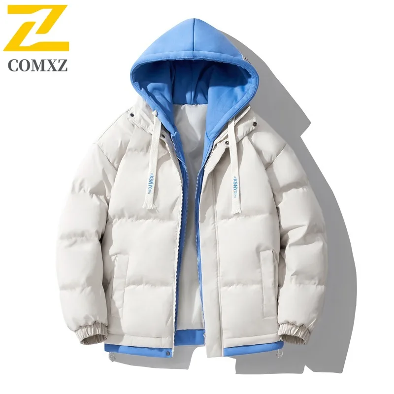 

COMXZ Мужская куртка-хлеб, ложная двухсекционная теплая толстая свободная легкая снежная куртка для кемпинга, лыжная уличная зимняя куртка