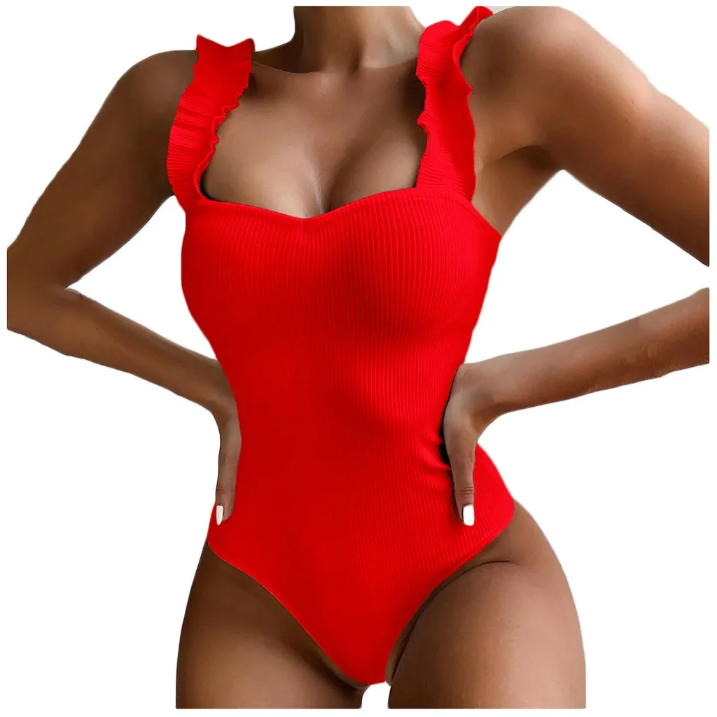 Costume intero Tankini costume da bagno nuovo tinta unita costume da bagno a vita alta Monokini Bikini tuta costume da bagno da spiaggia per donna