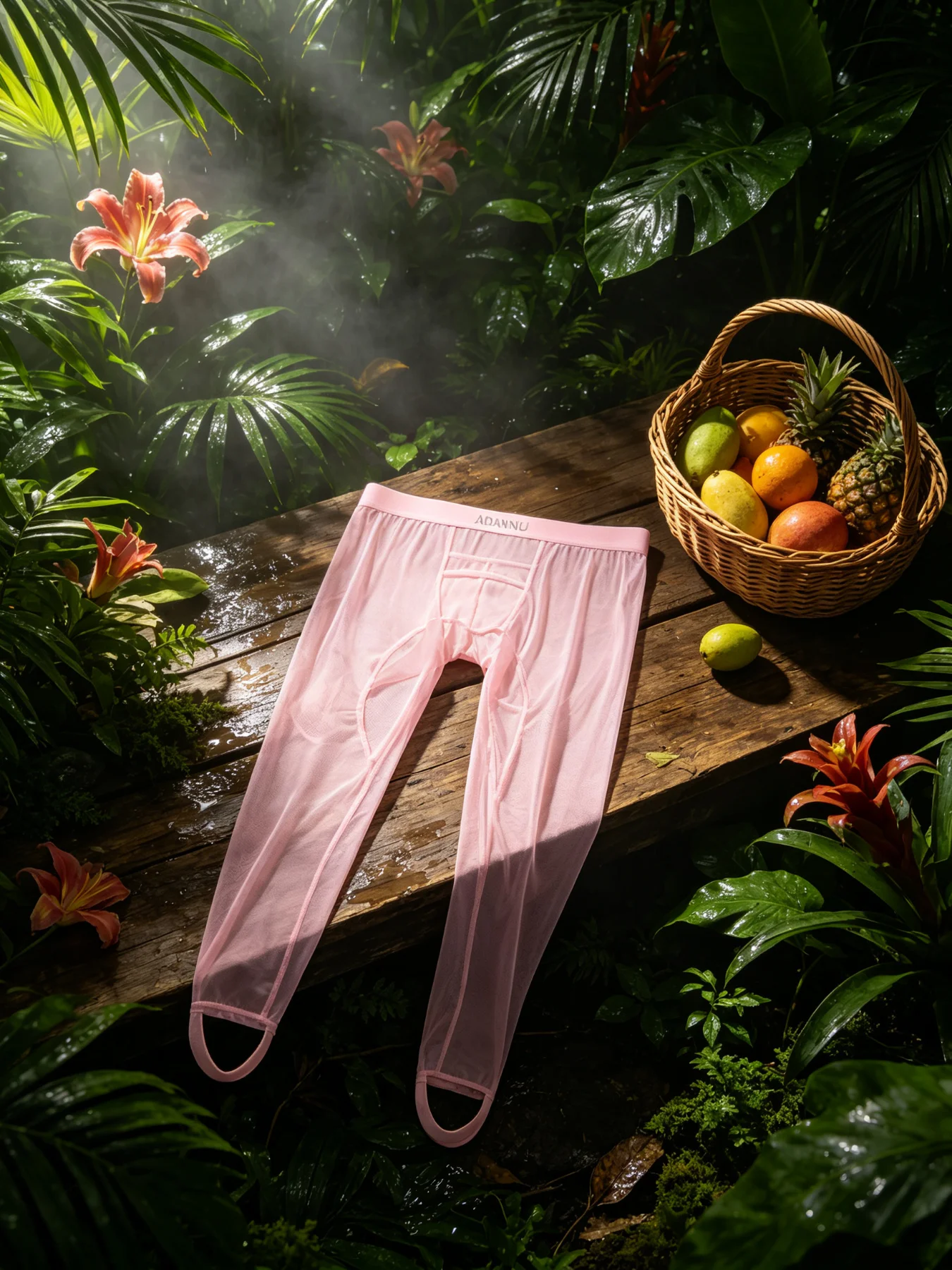 Herren-Mesh-Langhose als Basisschicht, leichtes, atmungsaktives Mesh-Material, breiter elastischer Bund, schmal geschnitten, transparente Hose, für Zuhause und Freizeit, Herren – Detail 2