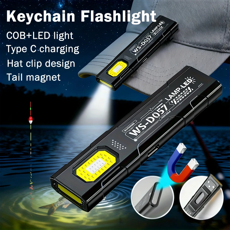 LED Keychain Flashlight Type C Rechargeable 550LM Portable Mini Torch Pocket Lantern Flood Work Light With Magnet For Emergency
