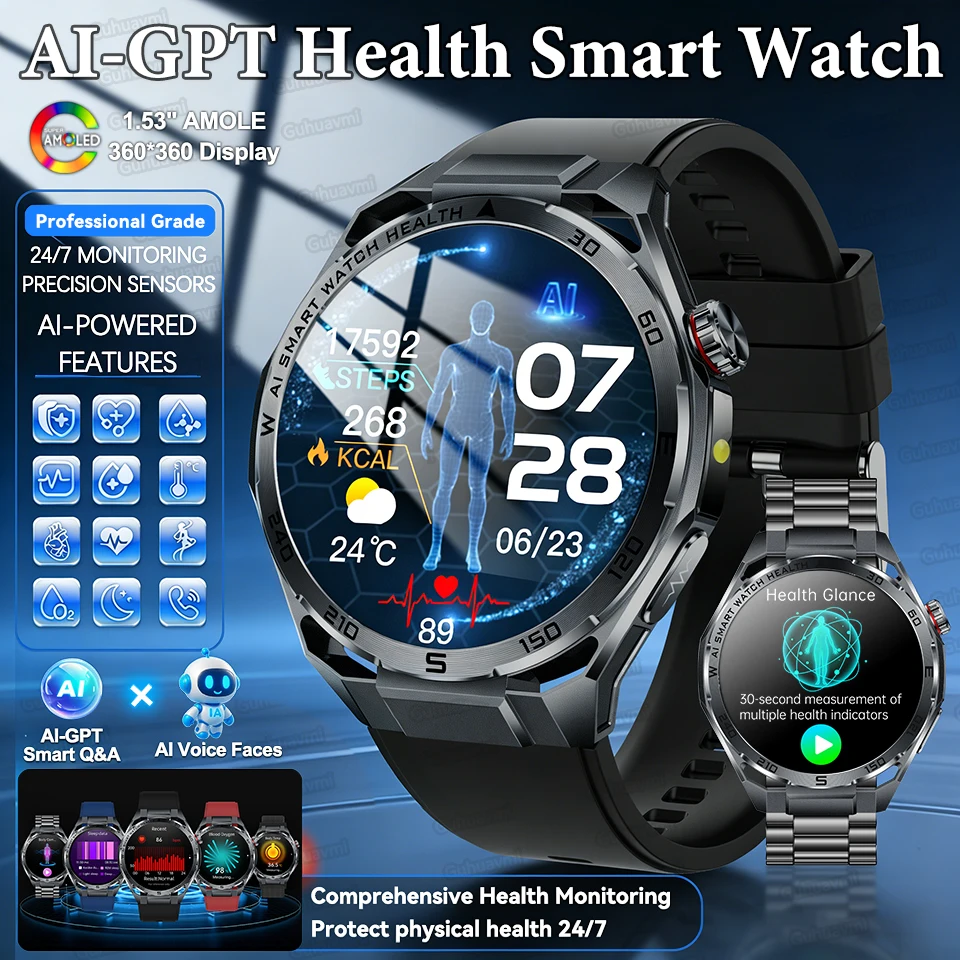 

2026 Professional Level AI-GPT Health Monitoring Smart Watches For man ECG Blood Lipids Uric Acid HD Bluetooth Call Smart Watch