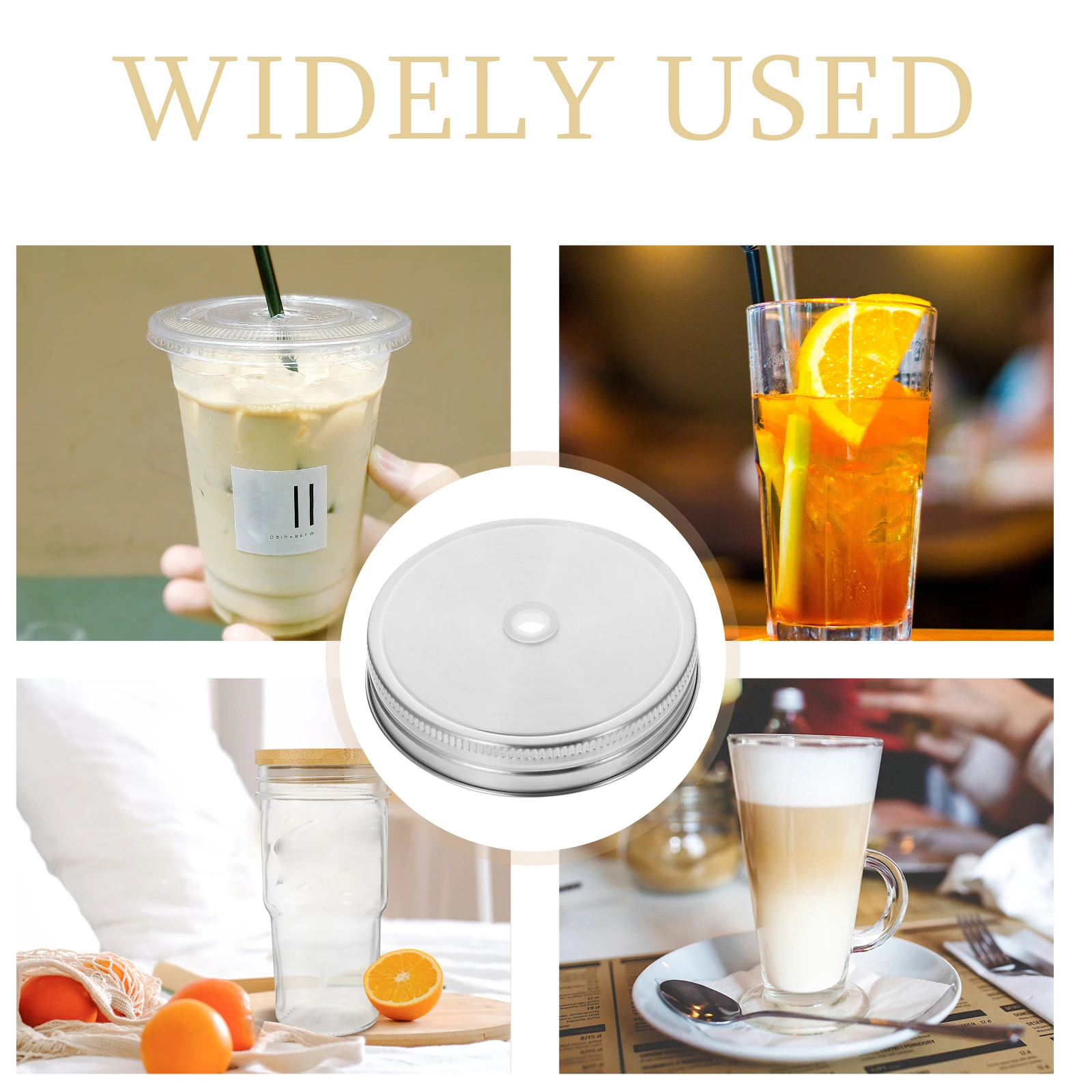 Tampa de aço inoxidável com buraco de palha, tampa hermética selada para beber chá, suco de café, tampas de armazenamento de cozinha reutilizáveis com 10 peças