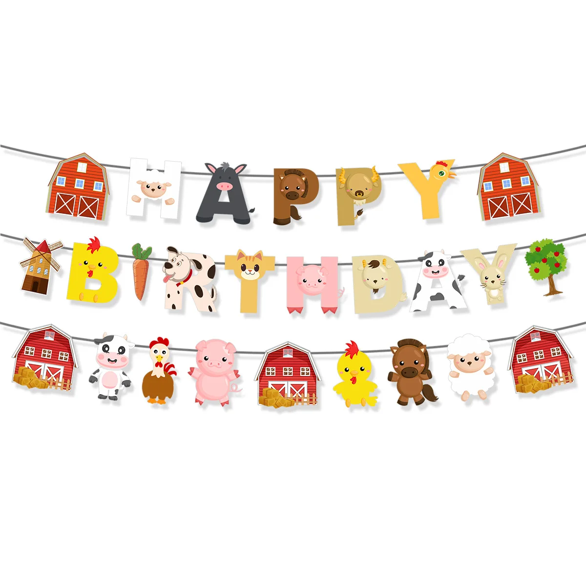Cartoon Farm Animal Theme Birthday Banner Swirl Hanging Cow Pig Cake Toppers Balloon for Kids Birthday Baby Shower Party Decor view 2