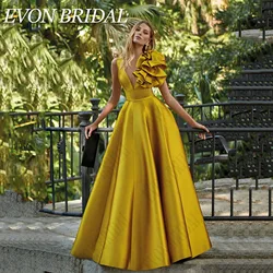 EVON BRIDAL A-Line V-Neck Princess Evening Dress Sleeveless Satin Formal Occasion Gown Back Buttons vestido de fiesta Customized