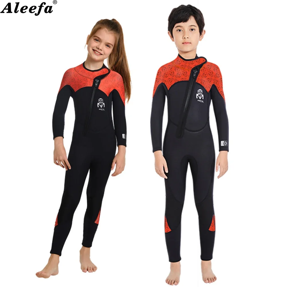 Kids Teenage 2.5mm Wetsuit  Neoprene One Piece Front Zipper Keep Warm for Boy Girl Winter Swimming Suit