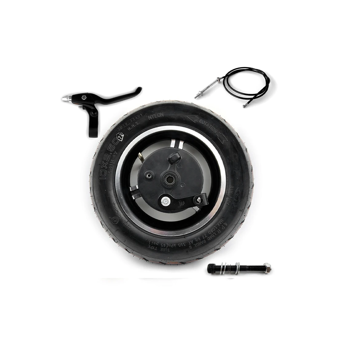 Pneumatic Rubber Drum Brake 10 Inch Scooter Wheel with Axle Paired Brake Cable Black Brake Handle Right Side