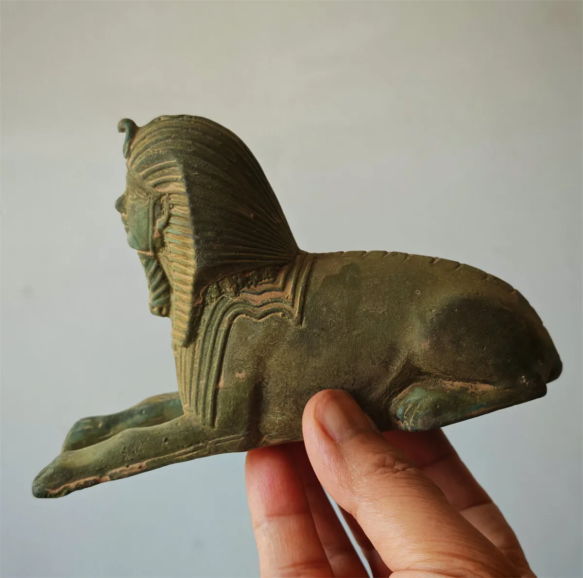 Vintage Shang dynasty bronze Egypt Pyramids Sphinx peace Egyptian goddess Statue