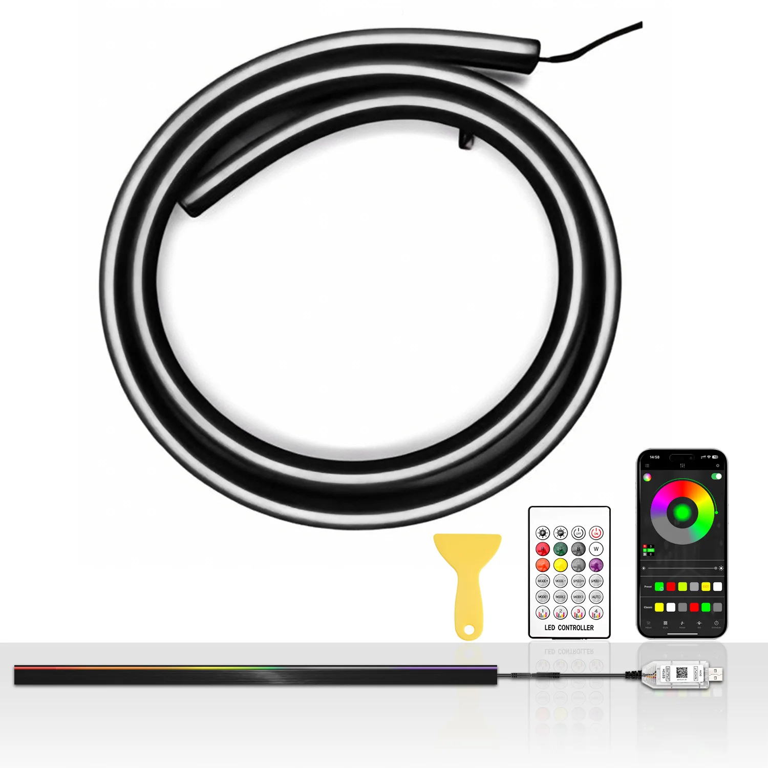New Colorful Front Soundproofing Strip Atmosphere Light Wireless App Control Modified Light Automotive Decorative Light Strip