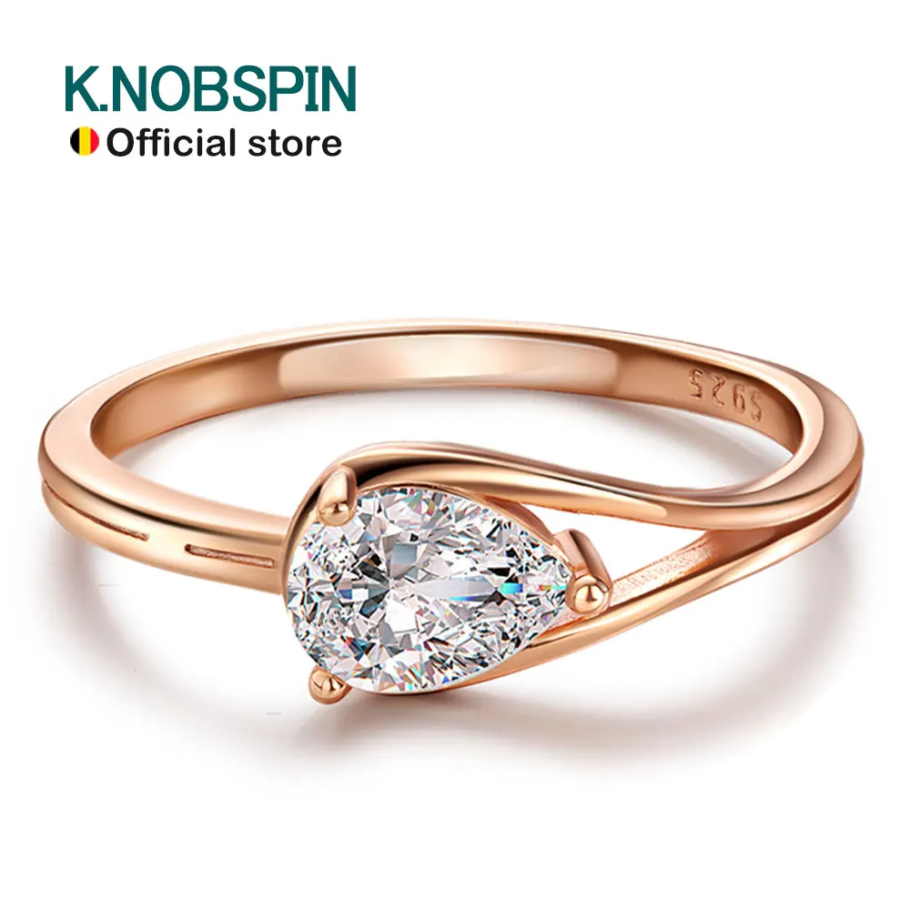 KNOBSPIN 여성용 배 모이사나이트 반지, 다이아몬드 GRA 인증, 솔리드 925 실버 도금, 18k 골드 약혼 반지, 1ct D 컬러, VVS1 