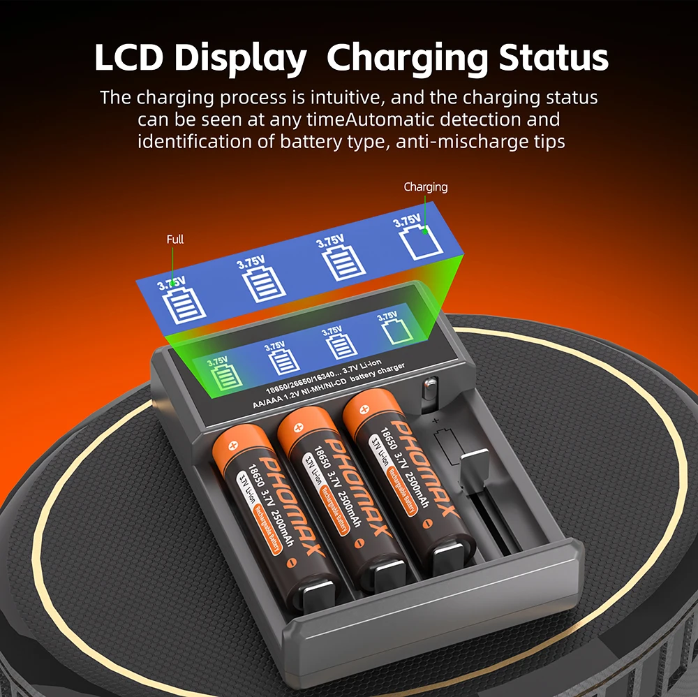 

PHOMAX 18650 Lithium Battery 3.7V 2500mAh With 18650 Charger Rechargeable Batteries For Headlamp Multimeter Microphone Toy DIY