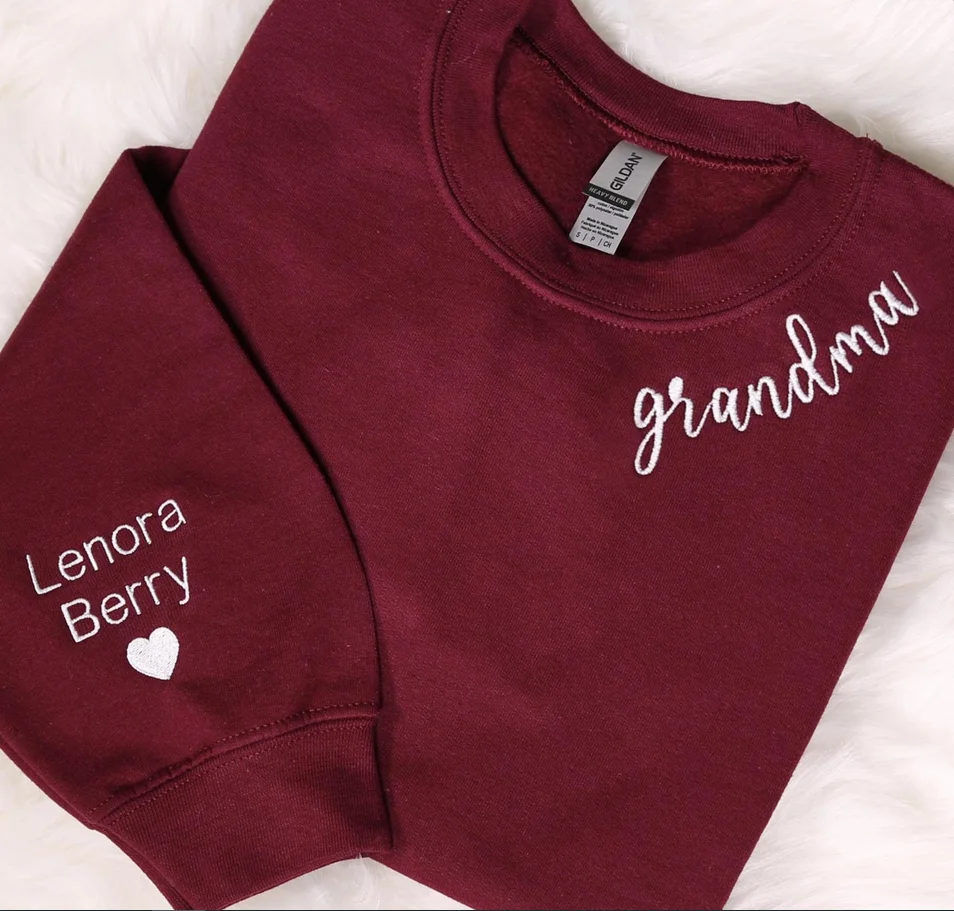 

Custom Grandma Embroidered Sweatshirt With Names On Sleeve,Personalized Grandmother Est Hoodie,Nana Outfit,Grandma Birthday Gift