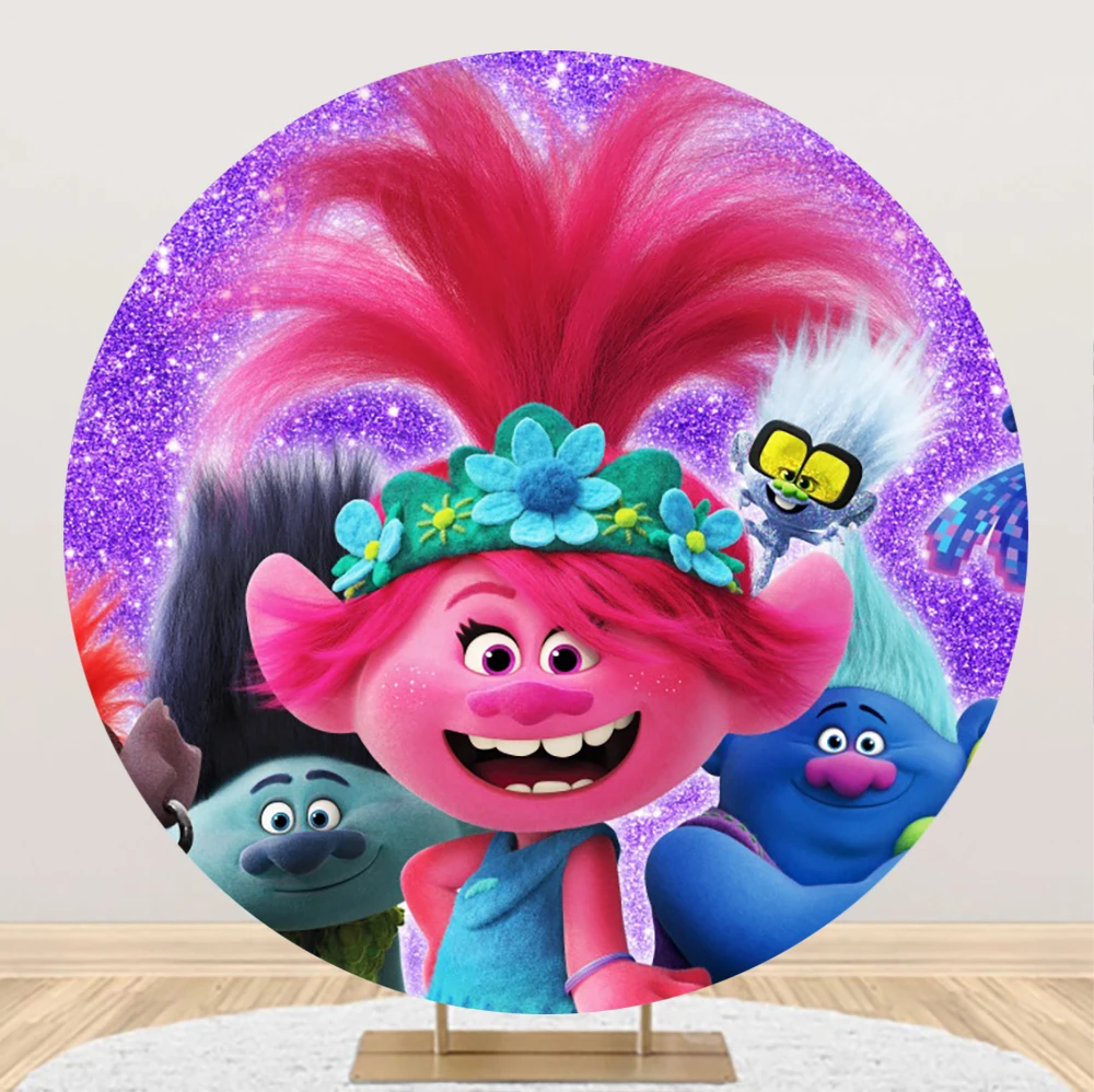 Hasbro Trolls Baby Shower Poppy Round Circle Photo Backdrop Background Photography Birthday Party Supplies Props Banner Poster