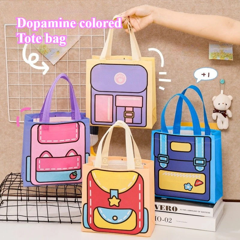 Dopamine Color Tote Storage Lunch Bag Children's Cute High-value Holiday Gift Packaging Schoolbag Toy Storage Organizer Travel