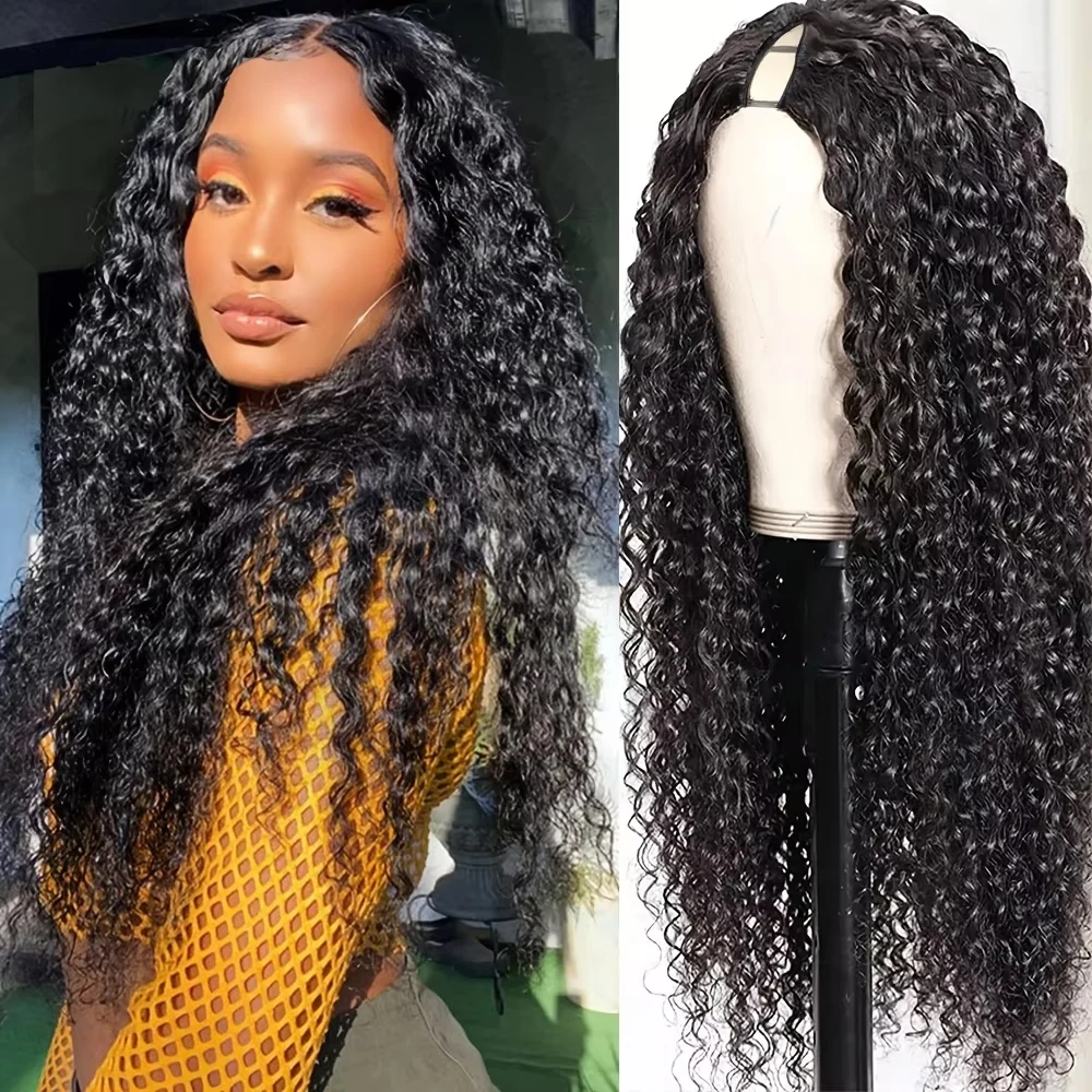 

Deep Wave V Part Wig Human Hair 180 200 Density 12-32 inch Wig Natural Black Deep Curly V Part Wig Human Brazilian Hair