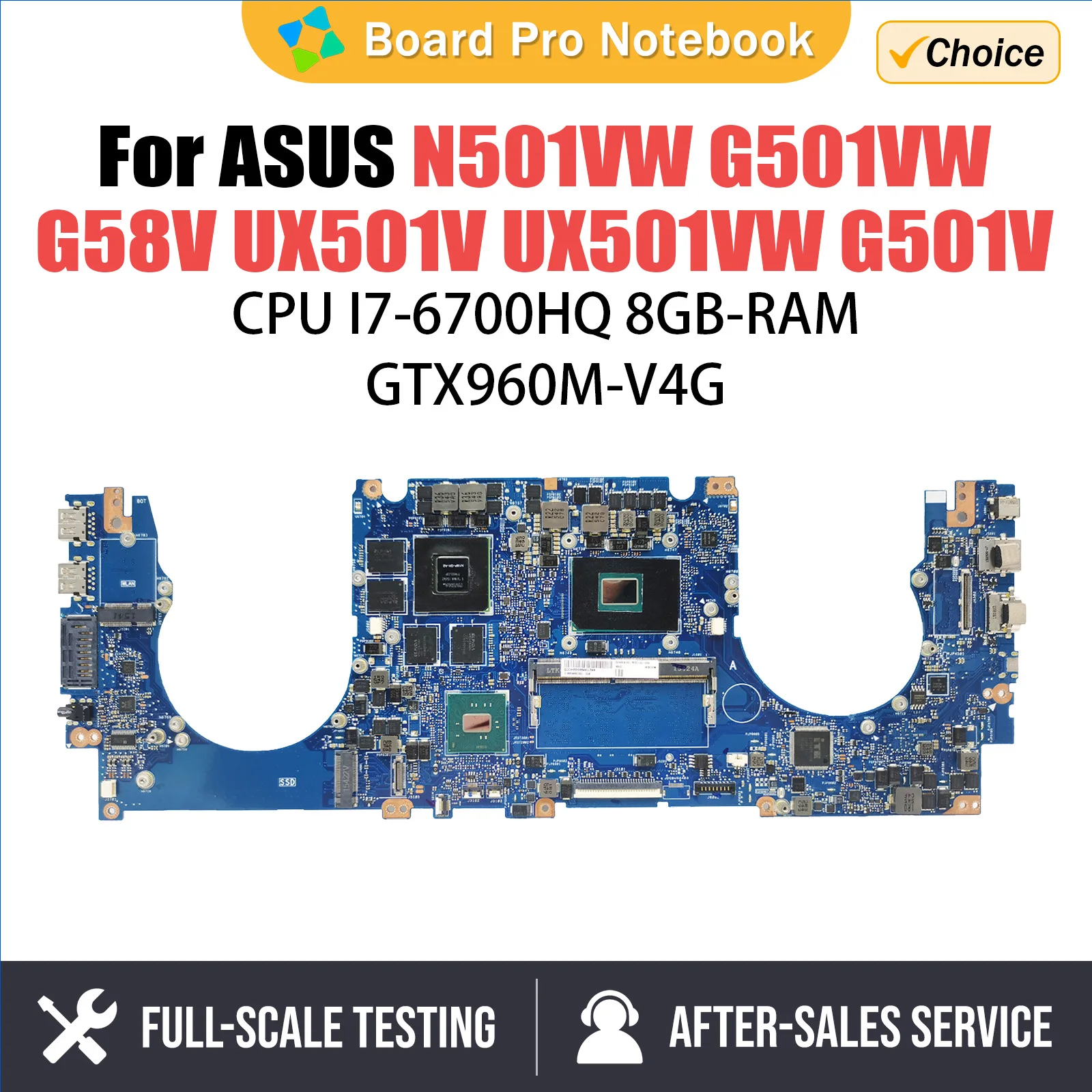 For ASUS N501VW G501VW G58V UX501V UX501VW G501V Laptop Motherboard N501V Mainboard Test OK I7-6700HQ Cpu 8GB-RAM GTX960M