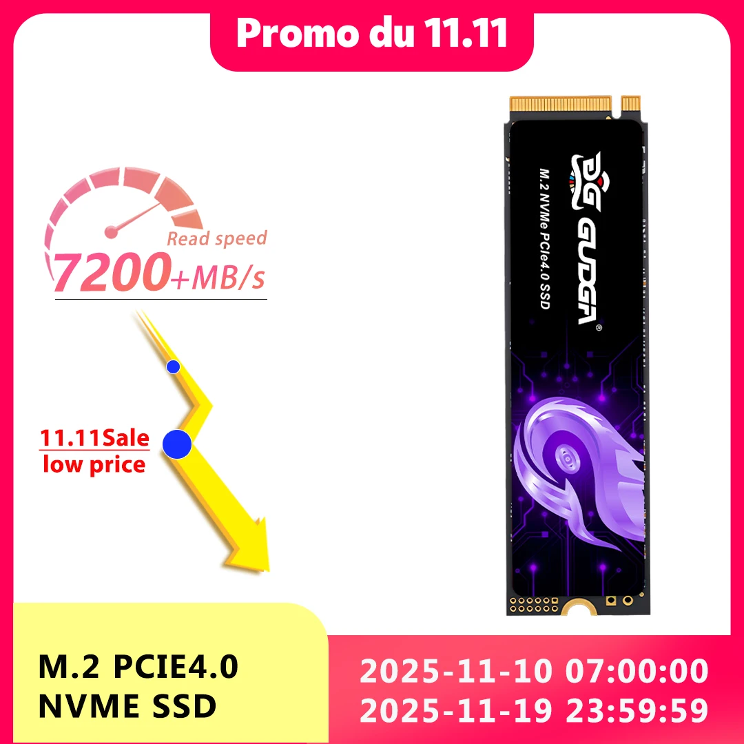 

GUDGA 7200 МБ/с SSD NVMe M.2 2280 4 ТБ 2 ТБ 1 ТБ 512 ГБ Внутренний твердотельный накопитель PCIe 4.0x4 с радиатором для ноутбука PS5 Настольный ПК