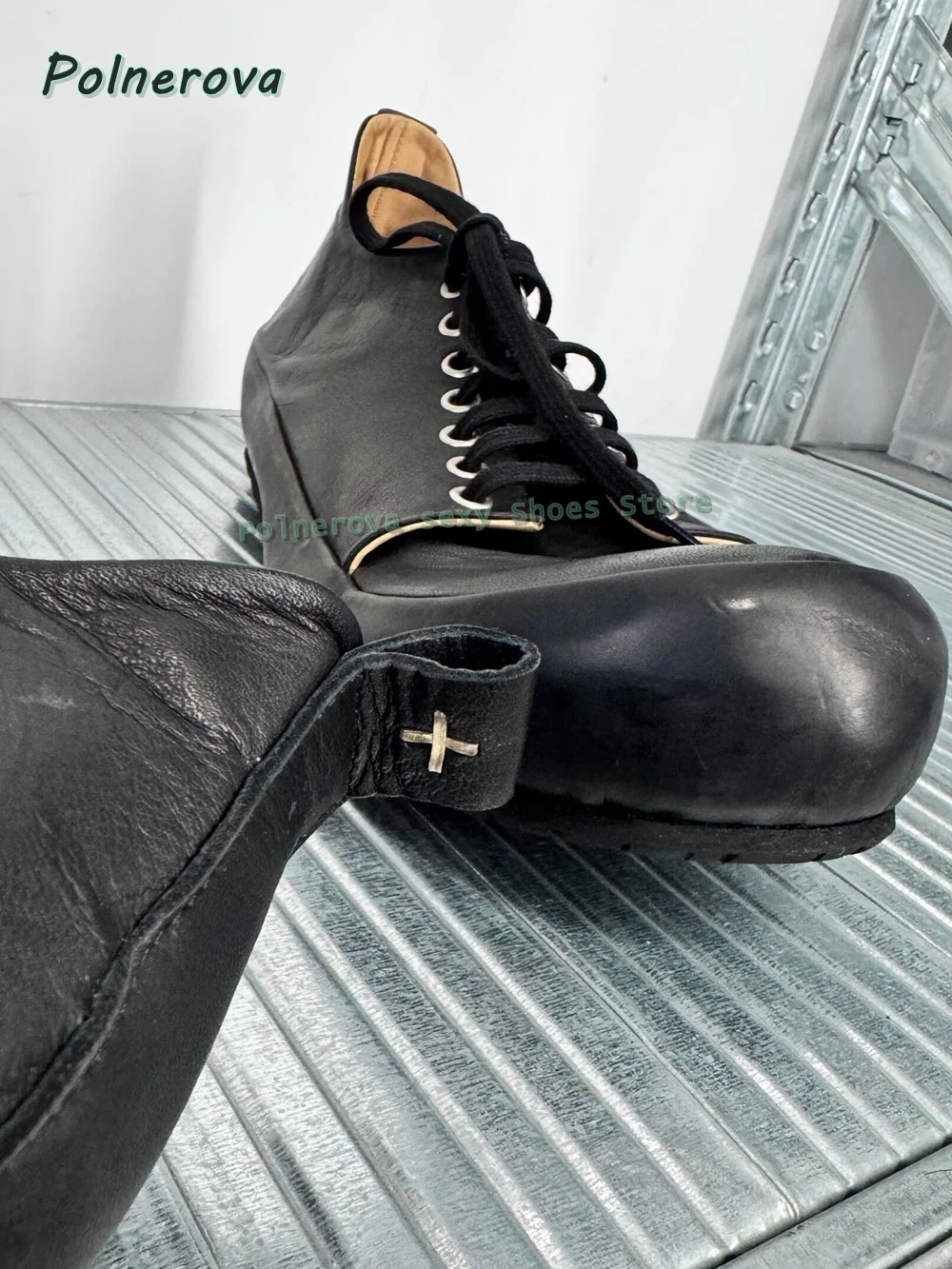 Cocked Round Toe Lace Up Loafers Shoes Solid Casual Thick Sole Retro Dark Men's Shoes 2026 Spring Street Style Boxing Shoes New view 4