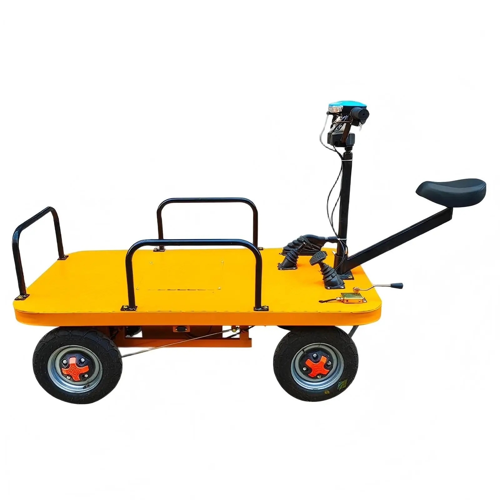 Platform 4-Wheel Hand Cart with Seat Rotate 360° Warehouse Construction Site Transport Heavy-Duty Cargo Cart