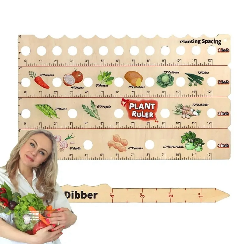 Plant Ruler With Seed Dibber And Planting Guide, Square Foot Gardening Tools, Garden Ruler With Holes