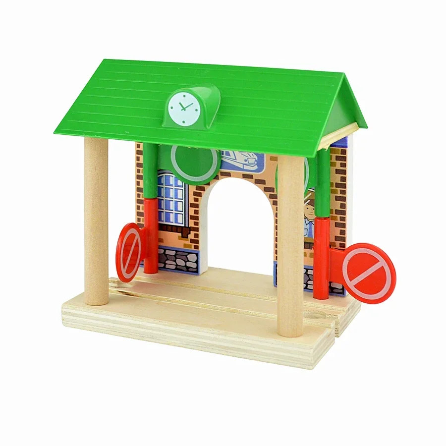 Pièces de pont tunnel en bois pour enfants, accessoires de piste de ville, poste de police Fire DEPT, train de croix, nuit de route, jouets en bois, cadeaux