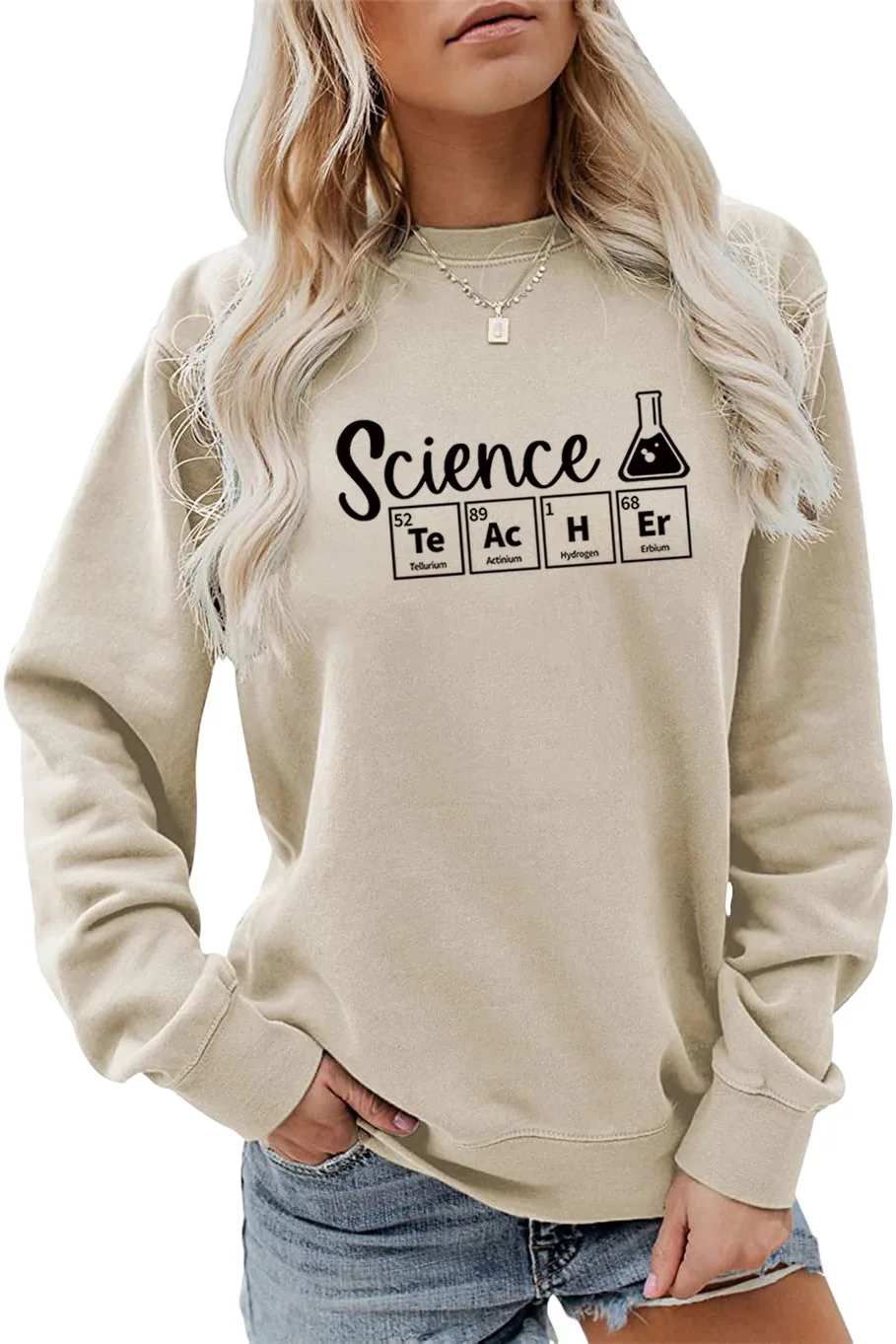 Autumn new crew-neck fashion T-shirt hoodie Science pattern printed women's casual loose long-sleeved top fashion pullover