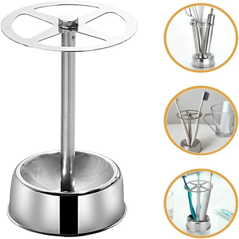 Stainless Steel Toothbrush Holder Toothpaste Stand Shelves Bathroom Organizer Freestand Stationery Makeup Brush Storage