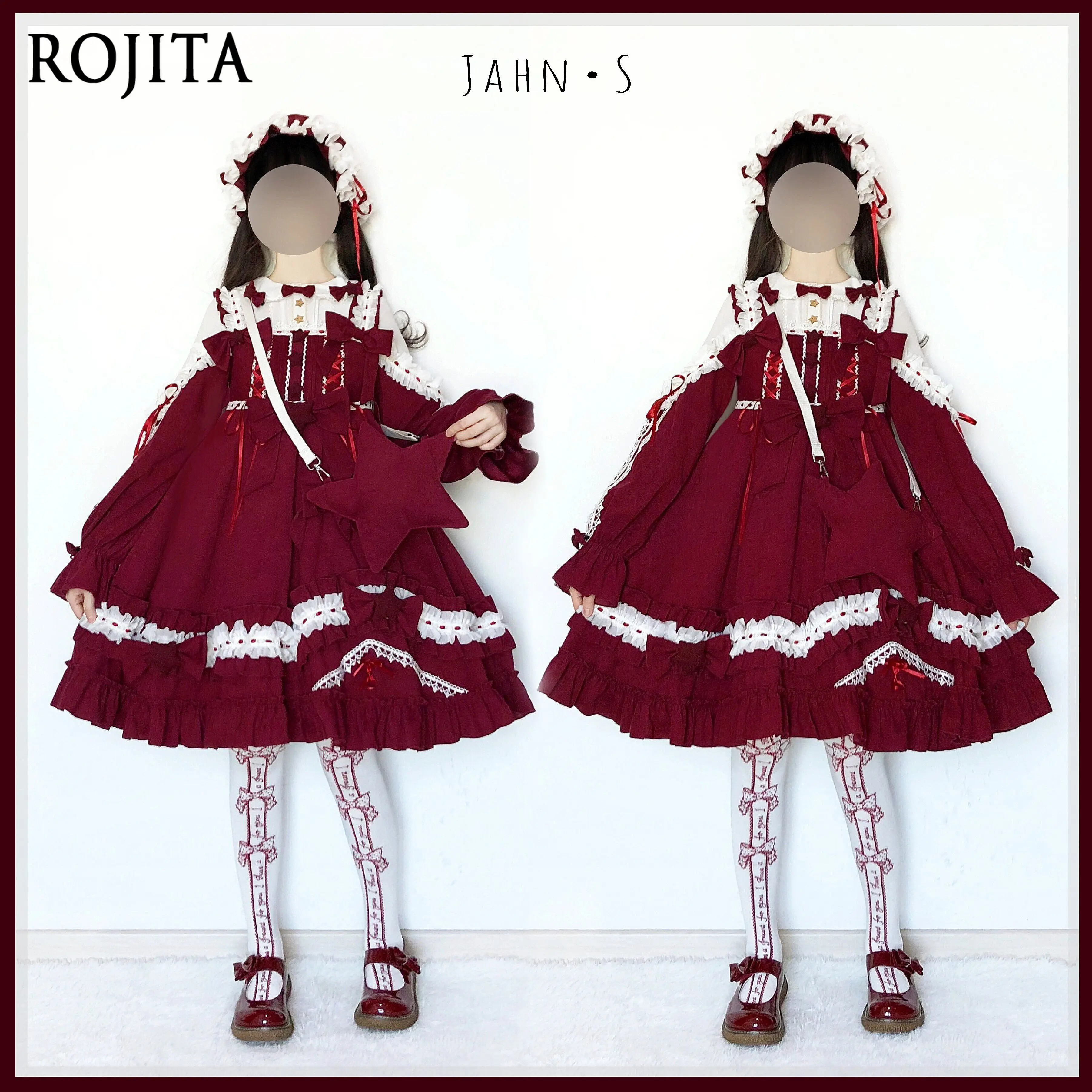 

Burgundy Cute Everyday Lolita Long Sleeve Dress for Women Spring Autumn OP Doll Collar Flared Sleeve Ruffle Mid-Length Dresses