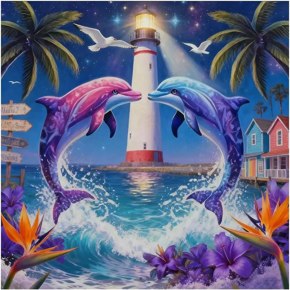 

hill froeistung Colorful Dolphins Diamond Painting Kits for Adults,Seagulls Diamond Art for Beginners, 5D DIY Full Drill Round