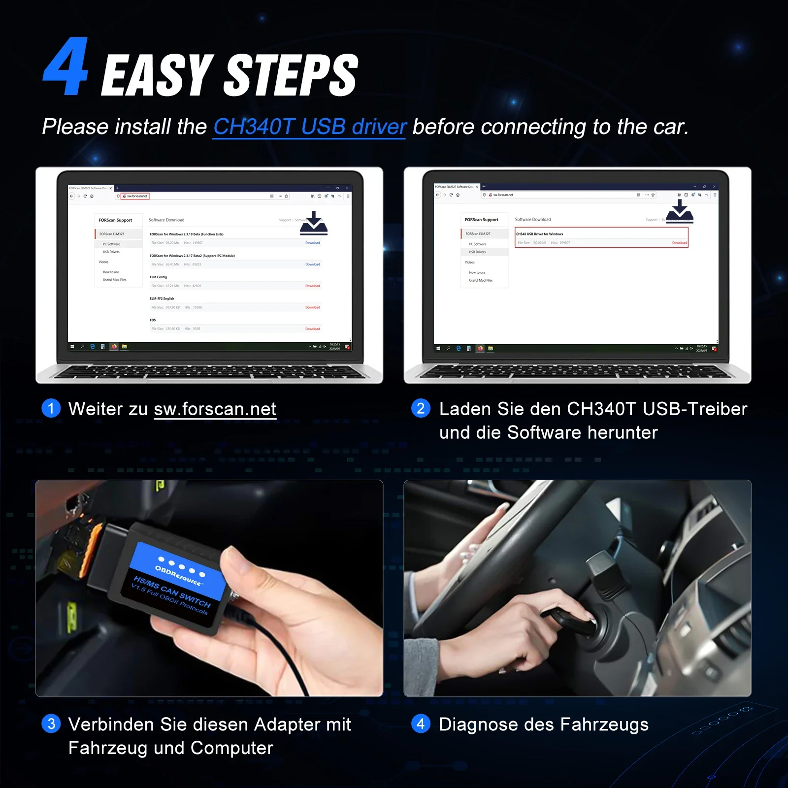 ELM327 Forscan For Ford V1.5 Forscan PIC18F25K80 Chip OBD2 Scanner Code Reader Programming With HS/MS Switch USB Adapter CH340