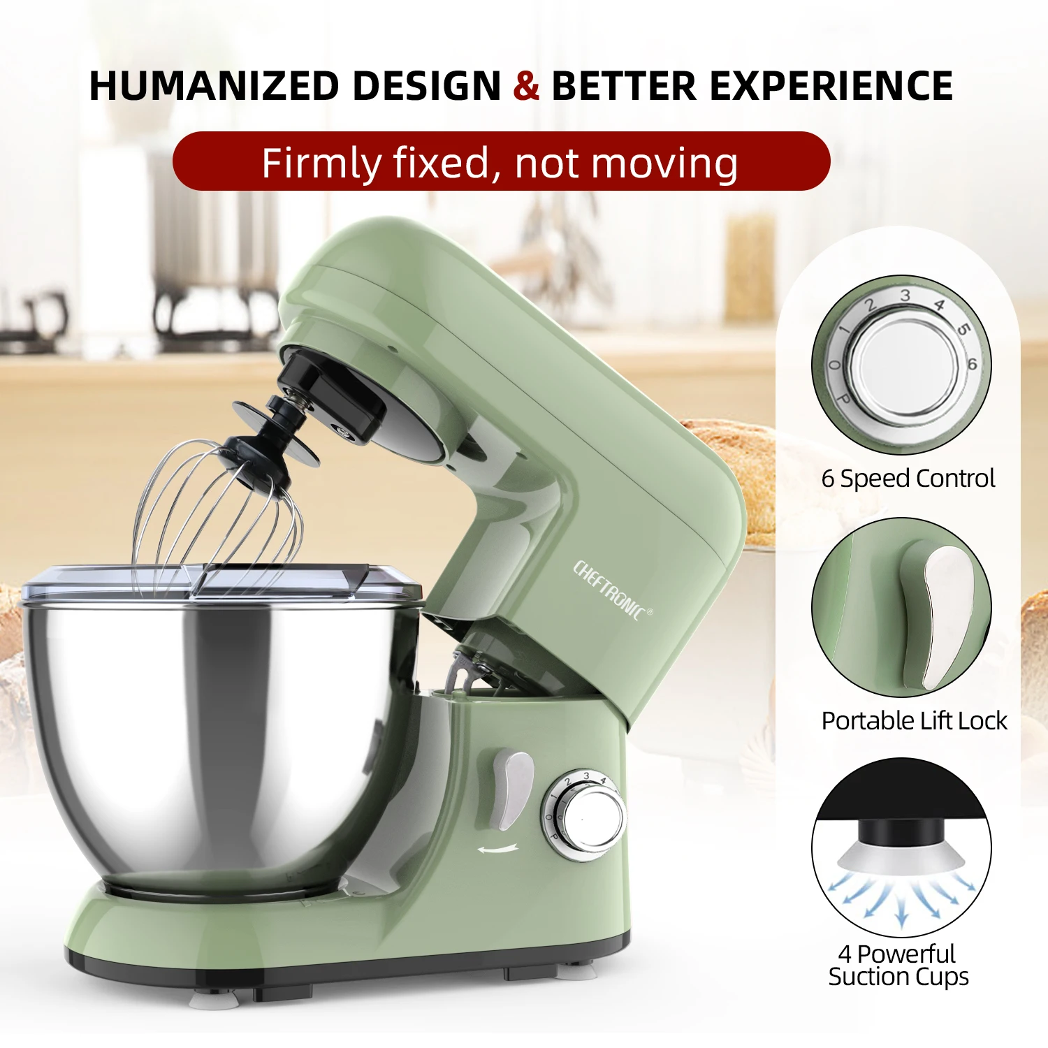 UK Plug，1pc Stand Mixer, 4L Tilt-Head Electric Household Stand Mixer - 1300W 6+P Speed,Food Beater And Butter Beater