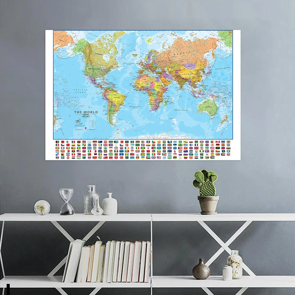 100x70cm Globe World Map in English Travel Wall Decor Art Posters Prints for Classroom Paintings Decoration School Supplies