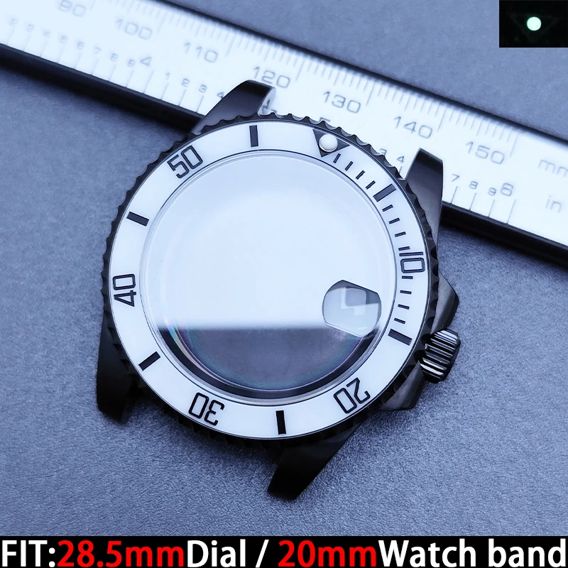 علبة NH35 عالية الجودة من الفولاذ المقاوم للصدأ - كريستال الياقوت الكثيف، مناسبة لحركة NH35 / قرص 28.5 مم / استبدال الحزام 20 مم