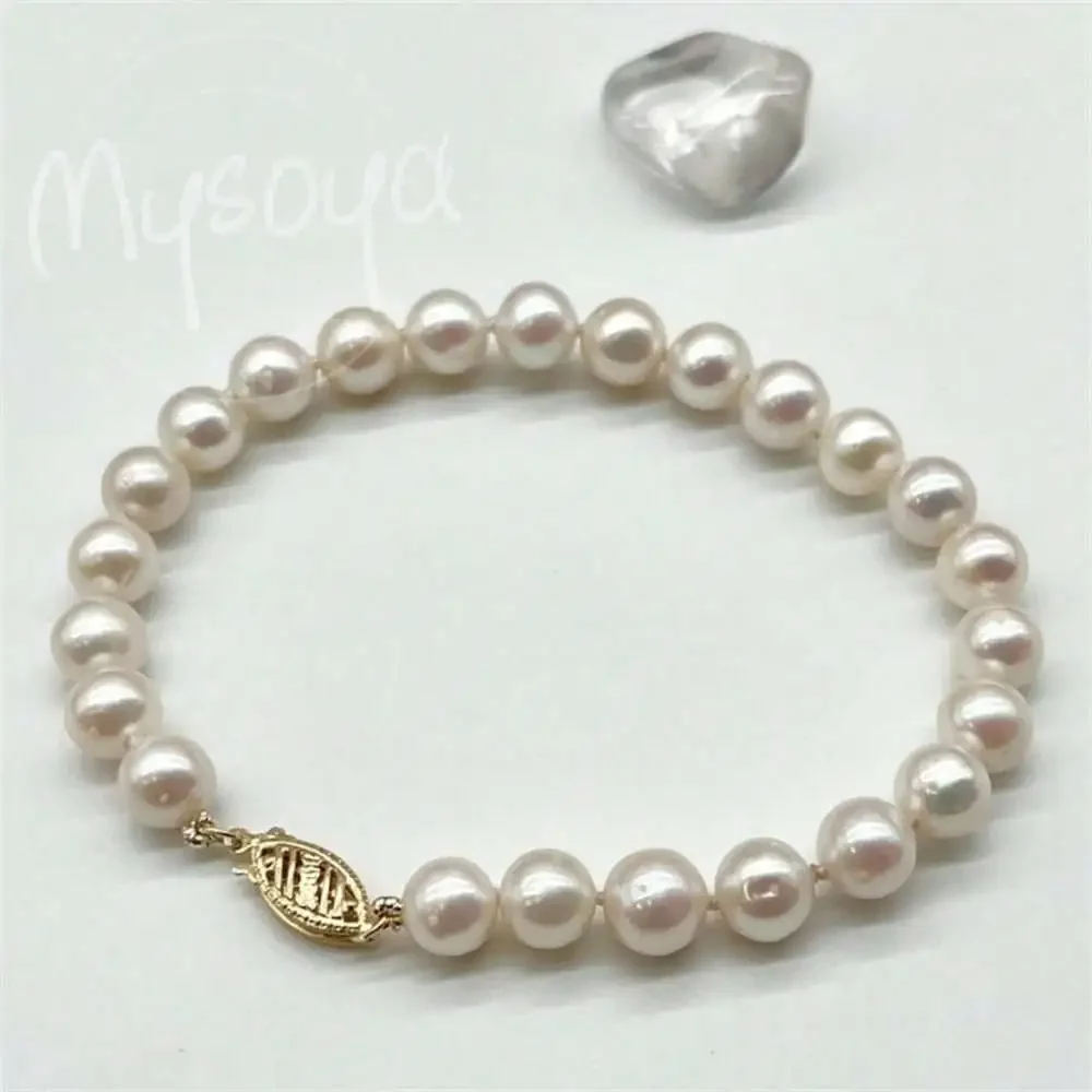

MYSOYA браслет из белого пресноводного жемчуга 6-7 мм с жемчугом, подарочная коробка, подарок для нее, свадебные украшения, подарок на годовщину Рождества, день рождения