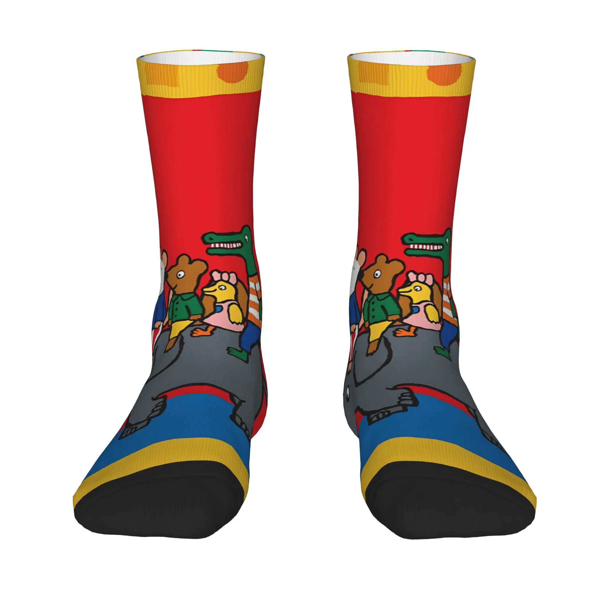 1 Pair Funny Happy Men's Sock Bright Red Geometric Border Vintage Harajuku M-Maisy Mouse Hip Hop Novelty Pattern Sock