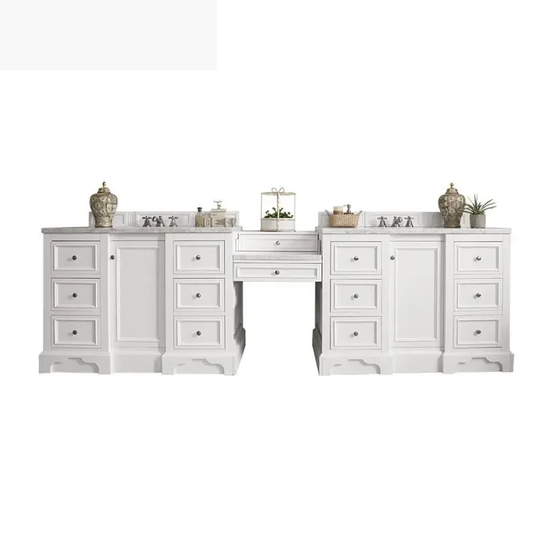 White Double Sink Bathroom vanities set Large-sized apartment bathroom furniture natural stone Countertop