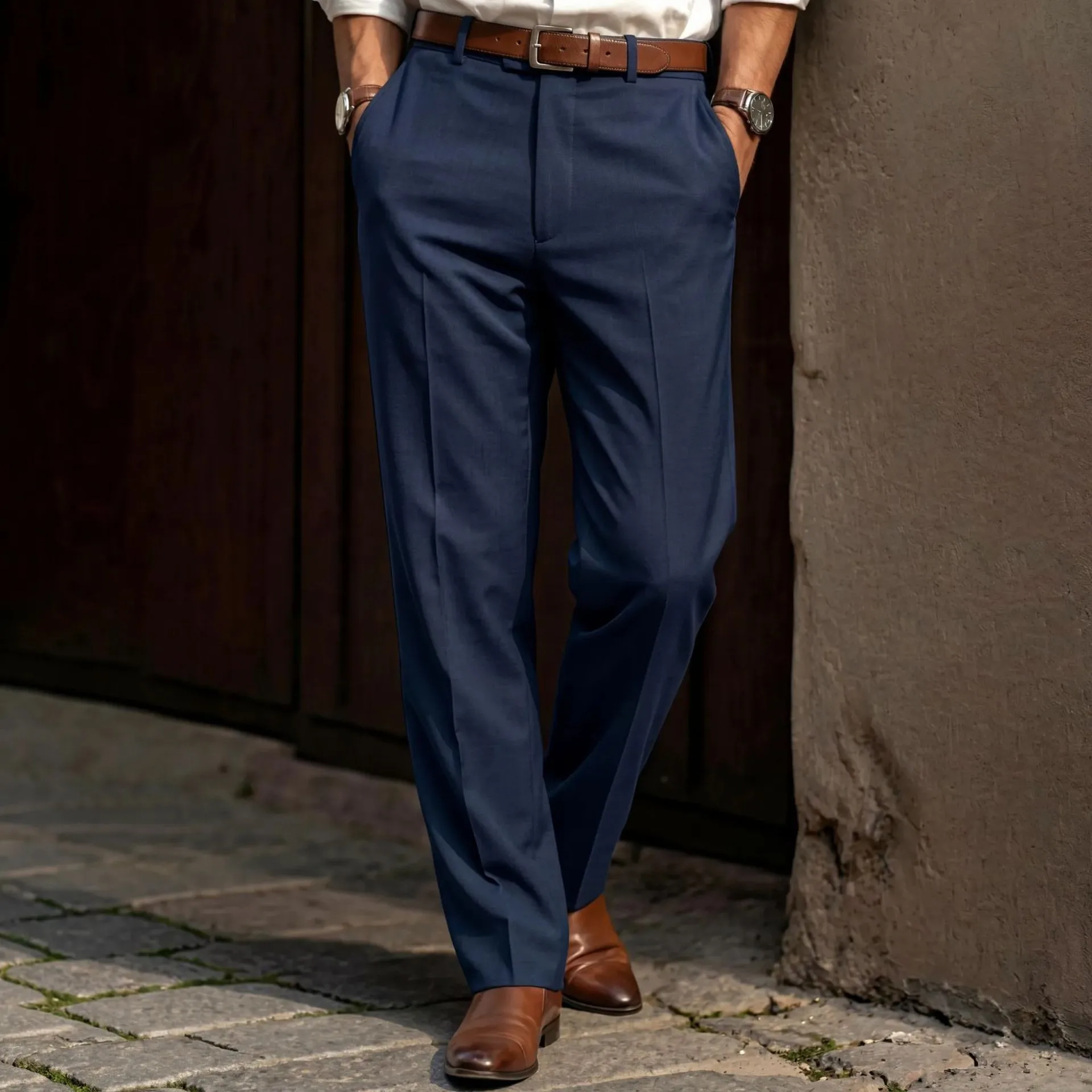 Picture 3: Men Solid Straight Leg Suit Pants Business Casual Breathable Skin-Friendly Office Commuter Formal Daily Classic All Match Trouse