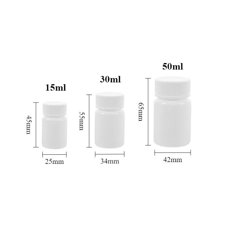 30/50 Uds 15ml 30ml 50ml botellas de plástico vacías para pastillas con tapas de rosca contenedores de tabletas medicinales recargables para almacenamiento de viaje en casa