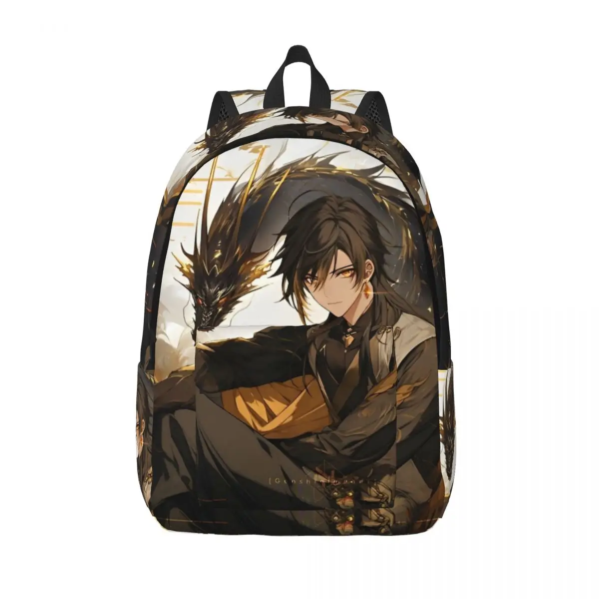 حقيبة ظهر Genshin Impact Zhongli الكلاسيكية مع جيب مدرسة الأعمال أنيمي لعبة الكرتون Daypack الرجال النساء حقائب الكمبيوتر المحمول من القماش