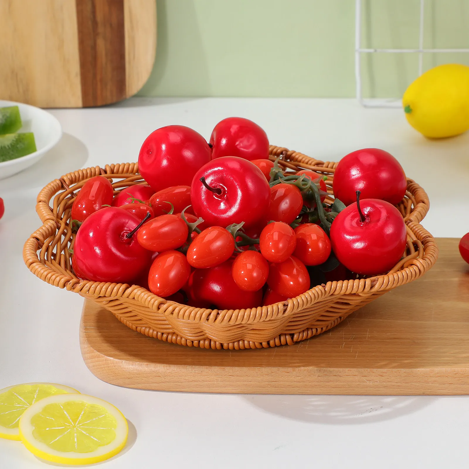 Woven Imitation Rattan Bread Basket Decorative Fruit Storage Tray for Home Kitchen Office Large Capacity Snacks Holder